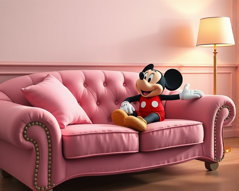 couch, pink, button, mickey mouse